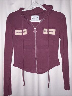 Jil Sander Cropped Hooded Zip-Up Jacket in Plum